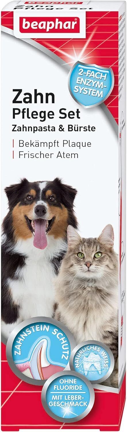 BEAPHAR Zahnpflege Set für Hunde Katzen Doppelkopfzahnbürste+Zahnpasta 100g Lebe - Bild 1 von 7