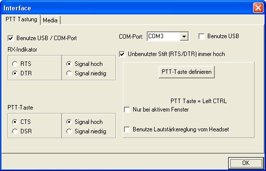 Interface - Einstellung der PTT-Taste