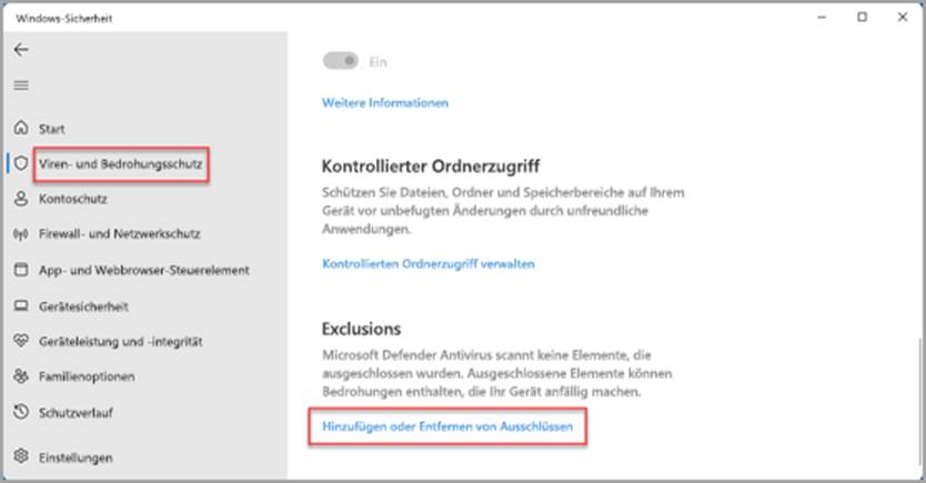 Wo kann ich einen Ausschluss in der Windows-Sicherheit-App hinzufügen?