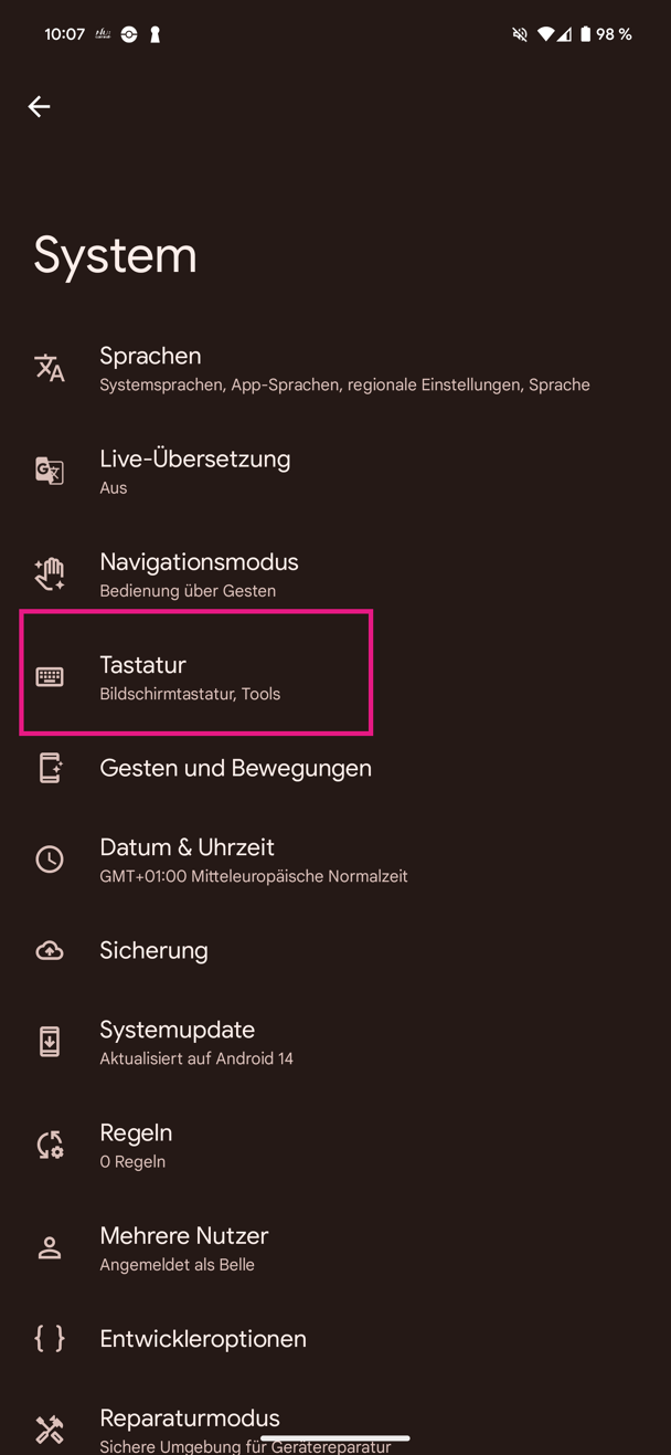 Einstellungen der Eingabemittel ffnen