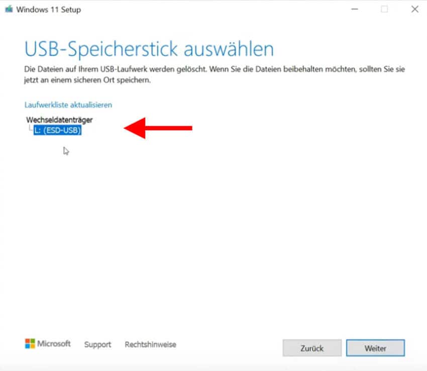 USB-Stick auswhlen 
