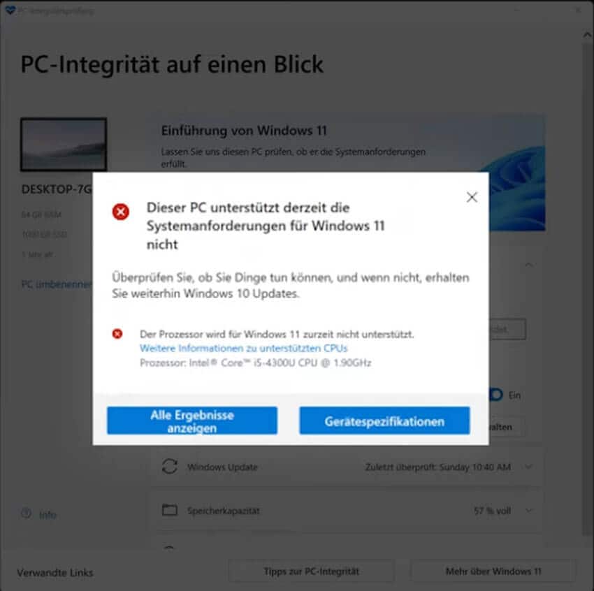 Problemursache fr Die Unkompatibilitt deinen PC fr Windows 11